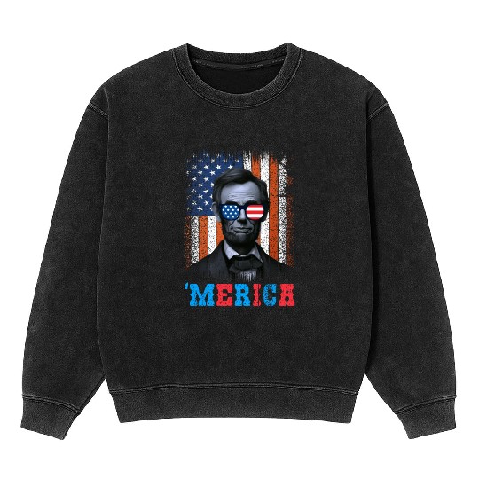 Merica Lincoln Independence Day Party 4th July Mineral Wash Sweatshirts