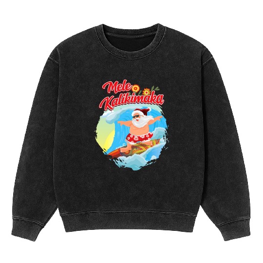 In July Santa Surfing Mele Kalikimaka Mineral Wash Sweatshirts