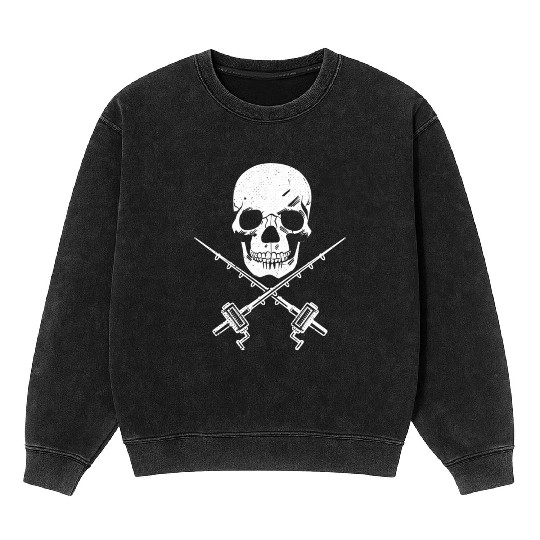 ull And Fishing Rod Pirate Flag Mineral Wash Sweatshirts