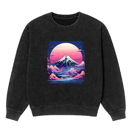 Vaporwave Volcano Aesthetic Japan Sight Mount Fuji Mineral Wash Sweatshirts
