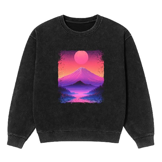 Mount Fuji Aesthetic Japan Sight Vaporwave Volcano Mineral Wash Sweatshirts
