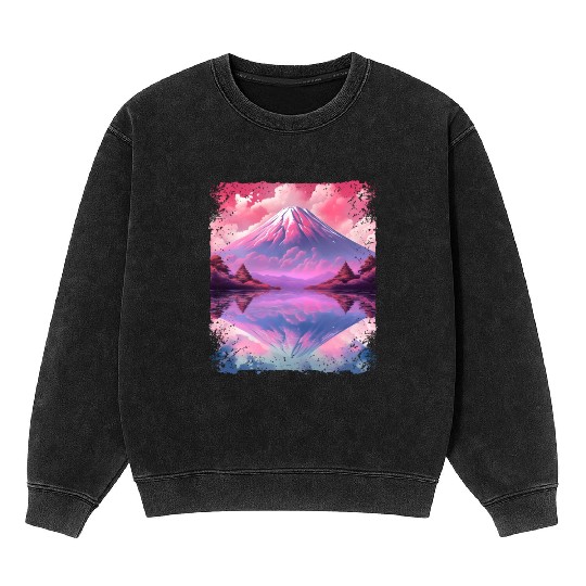 Aesthetic Vaporwave Volcano Japan Sight Mount Fuji Mineral Wash Sweatshirts