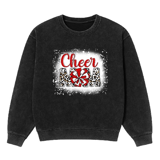 Cheer Mom Leopard Cheerleader Bleached Mother Mineral Wash Sweatshirts