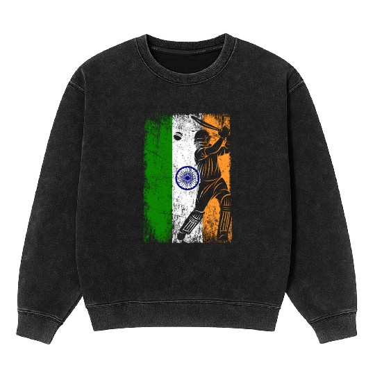 India Flag Indian Cricket Jersey Fan Player Coach Mineral Wash Sweatshirts