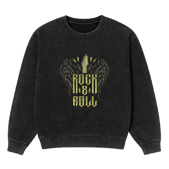 Rock And Roll Vintage Bass Guitar Wings Guitarist Mineral Wash Sweatshirts