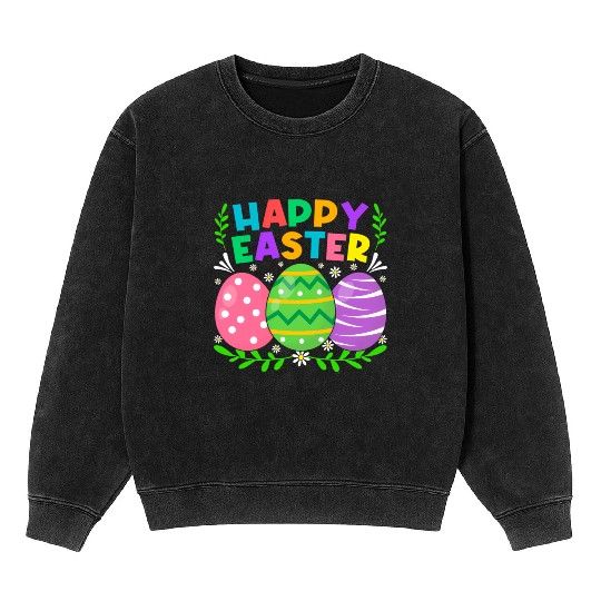Happy Easter Day Bunny Eggs Easter Mineral Wash Sweatshirts