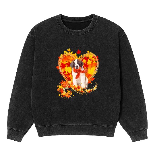 Autumn Leaf Heart Saint Bernard Scarf Fall Lover Mineral Wash Sweatshirts