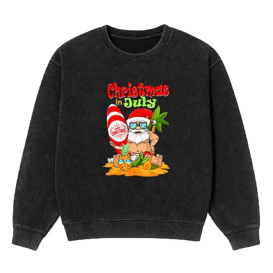Christmas In July Funny Santa Summer Beach Mineral Wash Sweatshirts