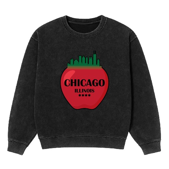 Chicago illinois state city skyline on apple Mineral Wash Sweatshirts