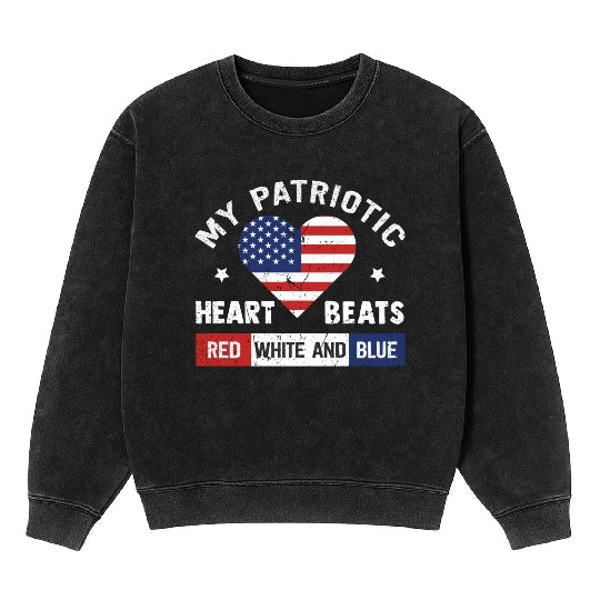 My Patriotic heart red white blue 4th of July Mineral Wash Sweatshirts