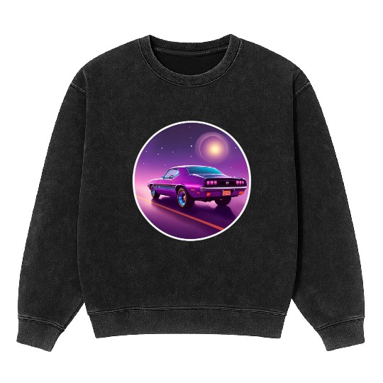 Nostalgic Retro 80s Purple Vaporwave Muscle Car Mineral Wash Sweatshirts