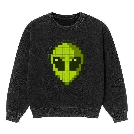 Green Alien Face Mineral Wash Sweatshirts