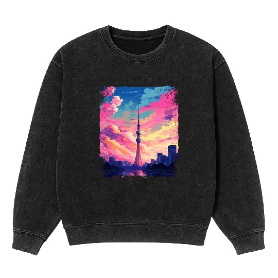 Vaporwave Skytree Tokyo Aesthetic Japanese Sight Mineral Wash Sweatshirts