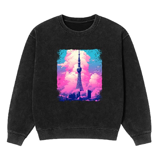 Aesthetic Tokyo Skytree Vaporwave Japanese Sight Mineral Wash Sweatshirts
