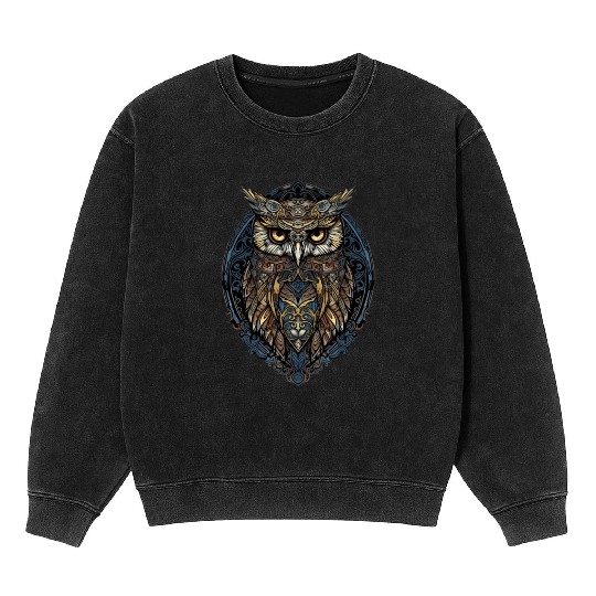 Stained Glass Gothic Aesthetic Owl Intricate Mineral Wash Sweatshirts