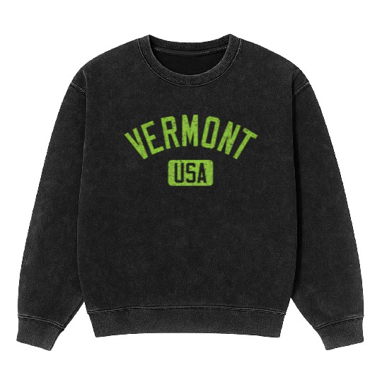 Vermont Usa Arched Text Distressed Lime Green Prin Mineral Wash Sweatshirts