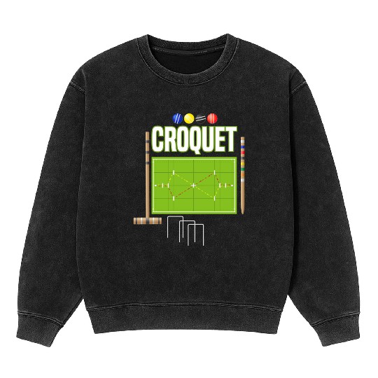 Croquet Player Garden Croquet Golf Sport Mineral Wash Sweatshirts