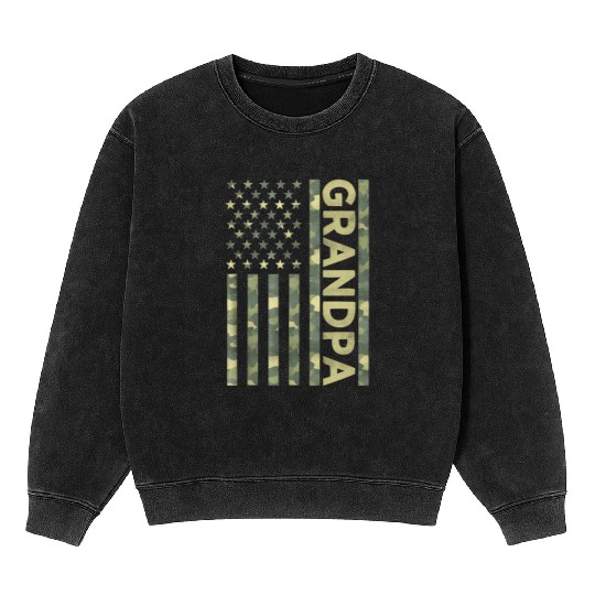 Proud Grandpa Camouflage American Us Flag Camo Mineral Wash Sweatshirts
