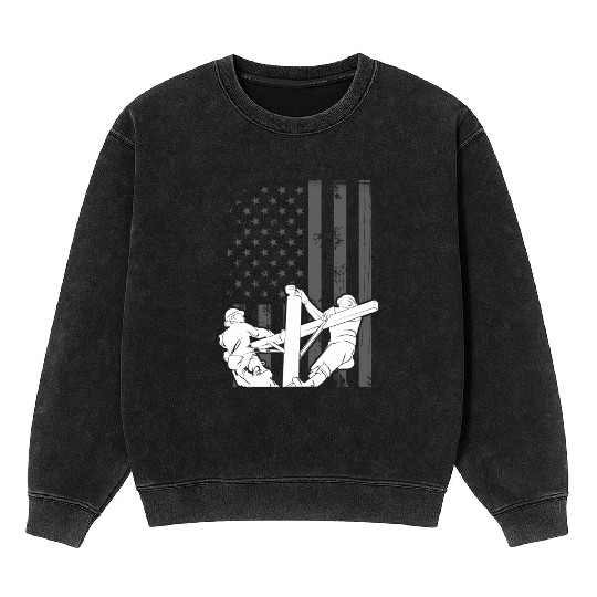 Usa Flag Line American Flag Patriotic Lines Mineral Wash Sweatshirts