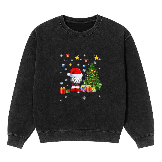 Santa Golf Ball Christmas Tree Player Coach Fan Mineral Wash Sweatshirts