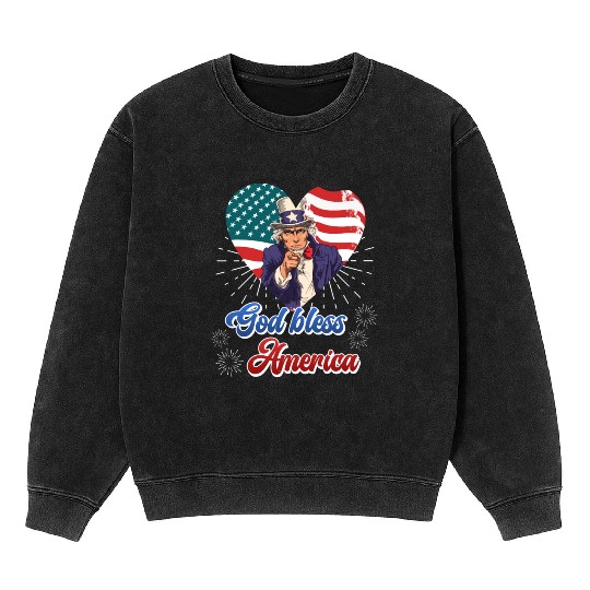 God Bless America Independence Day 4th July USA Mineral Wash Sweatshirts