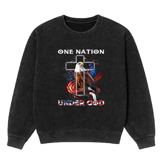 One Nation Under God Jesus Usa Cross Bald Eagle Mineral Wash Sweatshirts