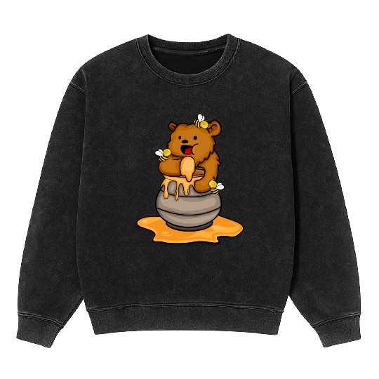Grizzly Bear Eating Honey Cute Bear Cub Brown Bear Mineral Wash Sweatshirts
