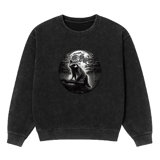 Raccoon Moon Forest Artwork Animal Art Raccoon Mineral Wash Sweatshirts