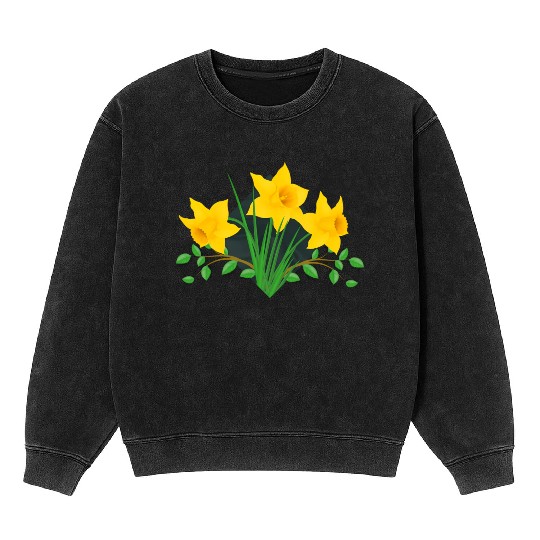 Daffodil Daffodils Yellow Green Flowers Floral Mineral Wash Sweatshirts