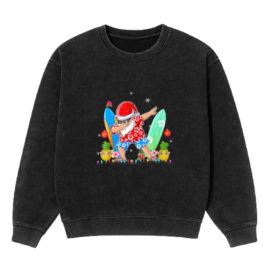 Dabbing Santa Christmas In July Hawaiian Xmas Mineral Wash Sweatshirts