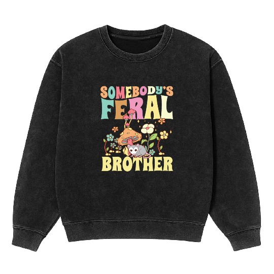 Somebody's Feral Brother Wild Bro Opossum Groovy Mineral Wash Sweatshirts