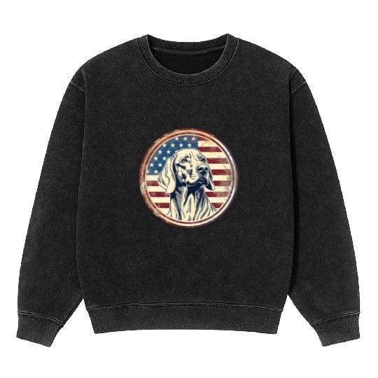 American Flag Dog Design Mineral Wash Sweatshirts