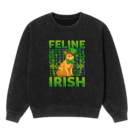 St Patricks Day Feline Irish Shenanigans Mineral Wash Sweatshirts