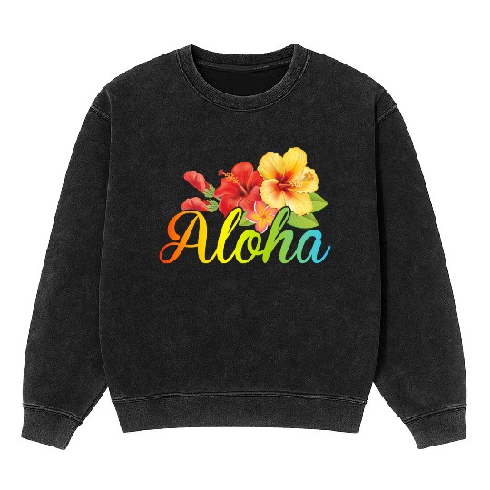 Awesome Aloha Mineral Wash Sweatshirts Hawaiian Hibiscus Flowers Surf