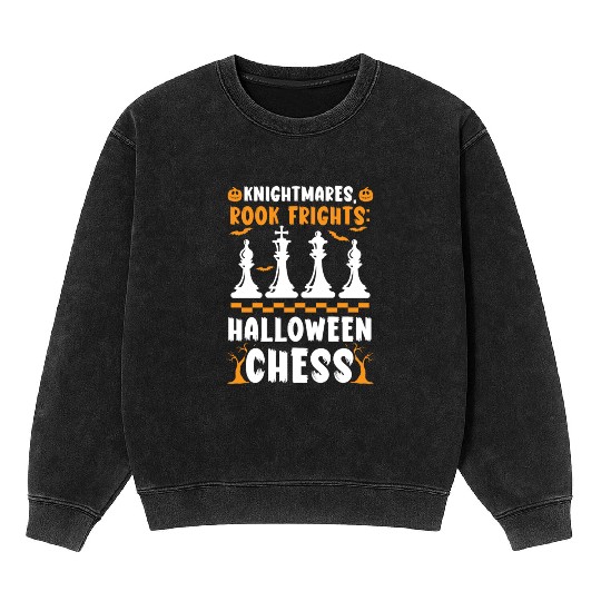 Chess Halloween Trick Or Treat Chess Board Game Mineral Wash Sweatshirts