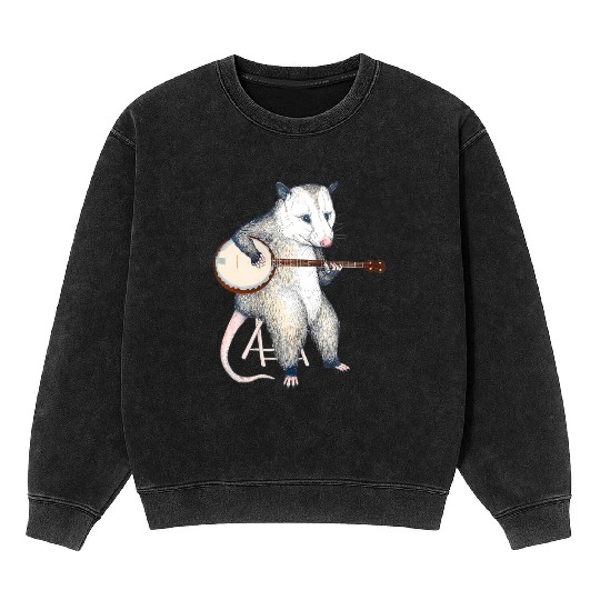 Opossum Playing Banjo Guitar Possum Live Weird Mineral Wash Sweatshirts