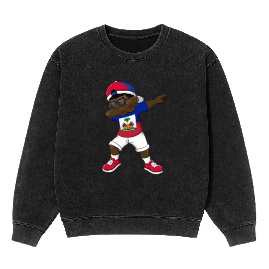 Dabbing Haitian Haiti Flag Dab Dance Mineral Wash Sweatshirts