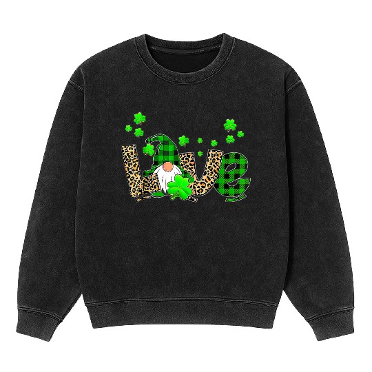Bleached Love St Patric Day Gnomes Shamrock For Mineral Wash Sweatshirts