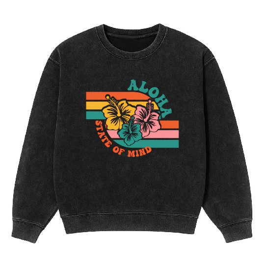 Aloha Hawaiian Islands Hawaii Surf Hibiscus Mineral Wash Sweatshirts