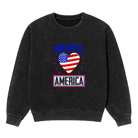 God Bless America Independence Day USA Patriot Mineral Wash Sweatshirts