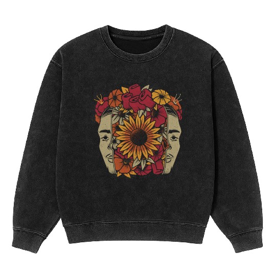 Frida Kahlo Head Flowers Mineral Wash Sweatshirts