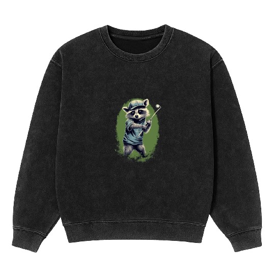 Golfer Raccoon Golf Club Golf Player Golfing Mineral Wash Sweatshirts