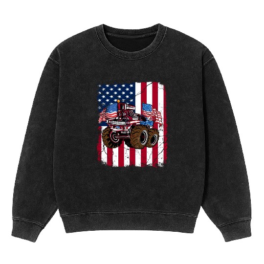 US Patriot American Monster Trucks USA Fan Mineral Wash Sweatshirts