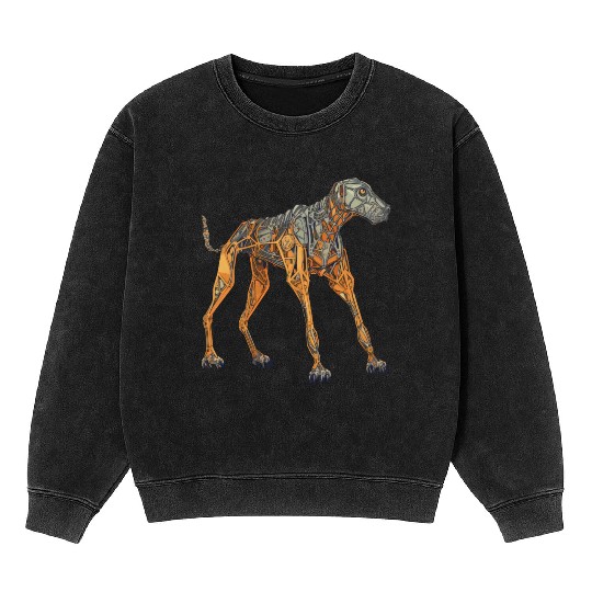 Doberman Cyborg Dog in Orange Mineral Wash Sweatshirts