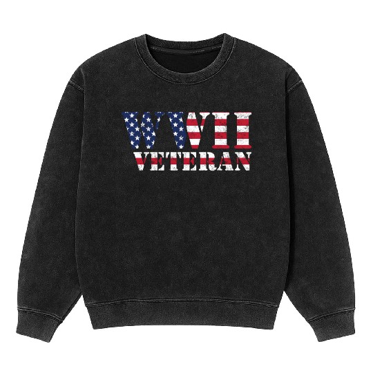 Ww2 Veteran American Flag World War Ii Mineral Wash Sweatshirts