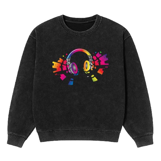 colorful headphone for music festival summer Mineral Wash Sweatshirts