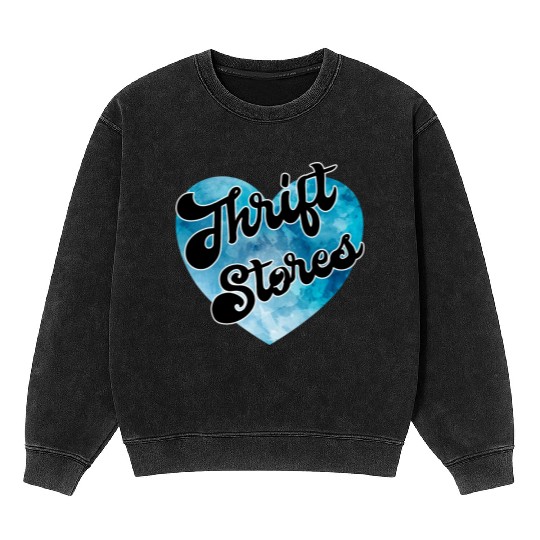 Thrift Stores blue watercolor heart Mineral Wash Sweatshirts