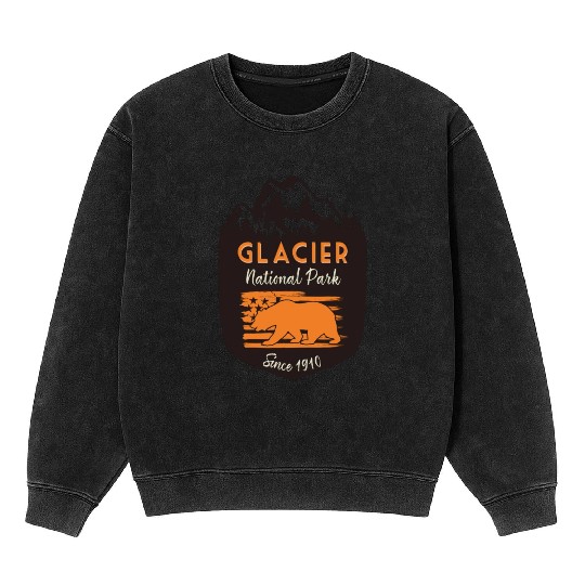 Glacier National Park Us Flag Grizzly Bear Mineral Wash Sweatshirts