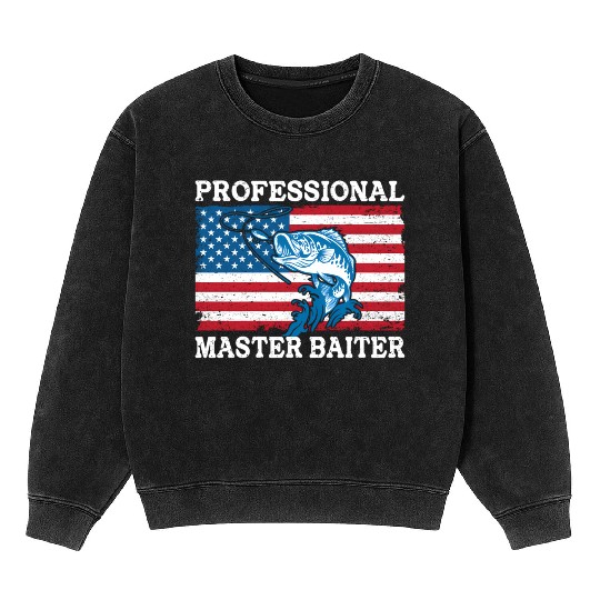Professional Master Baiter Us American Flag Bass Mineral Wash Sweatshirts