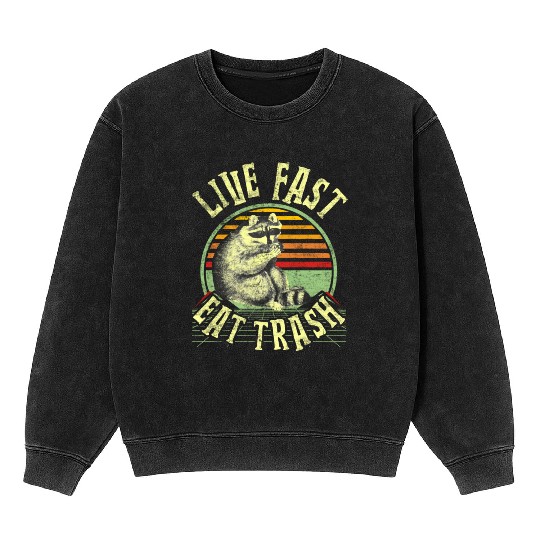 Raccoon Lover Eat Trash Funny Retro Distressed Mineral Wash Sweatshirts